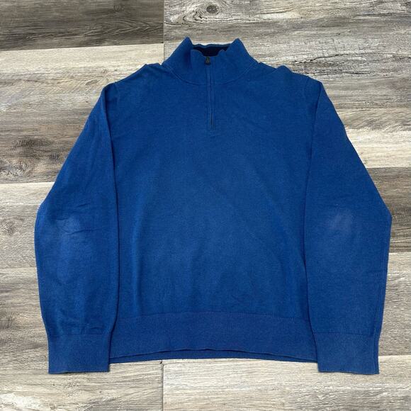 Banana Republic Blue Black Mens L Cotton Cashmere Blend 1/4 Zip Pullover Sweater - Picture 1 of 11